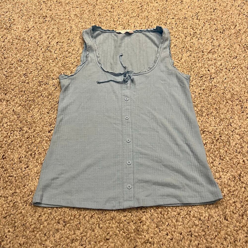 Lauren Conrad Ruffle Scoop Neck Button Front Tank S Blue Coquette Feminine